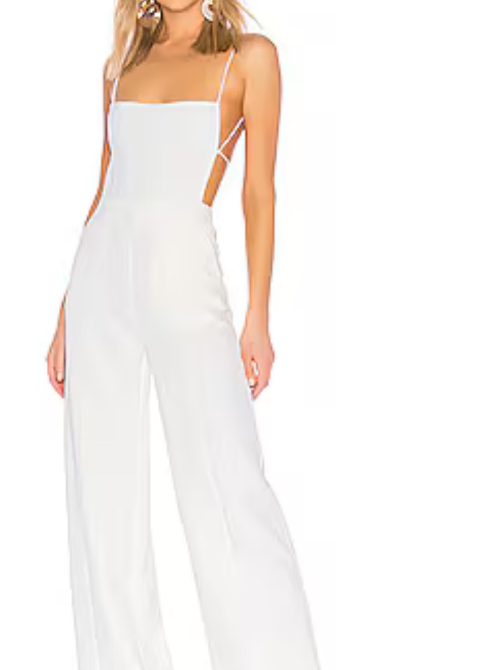 NBD White Square-Neck Wide-Leg Strappy Jumpsuit